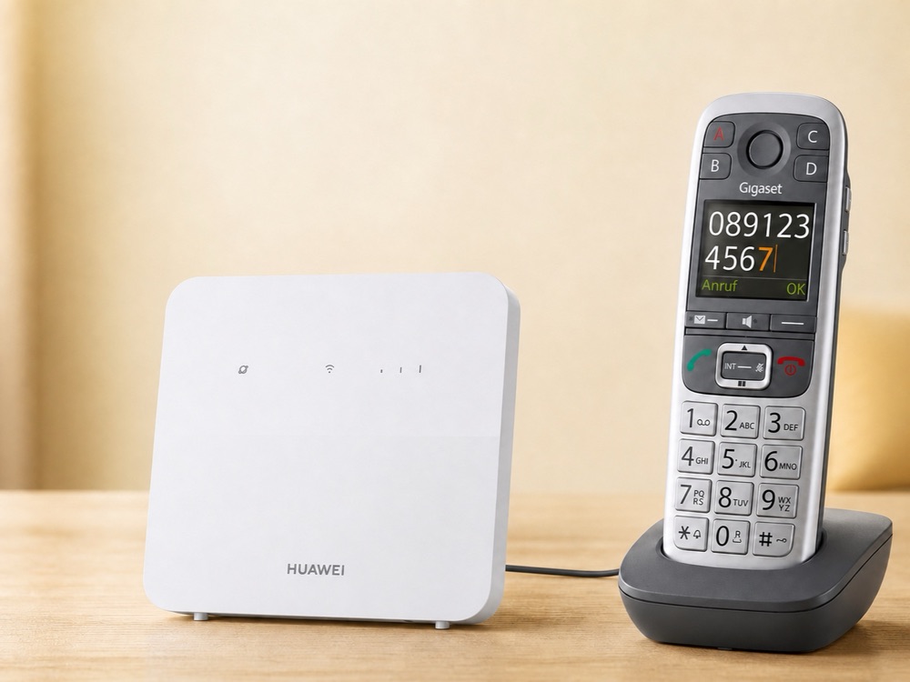 Telefon-Box mit angeschlossenem Telefon