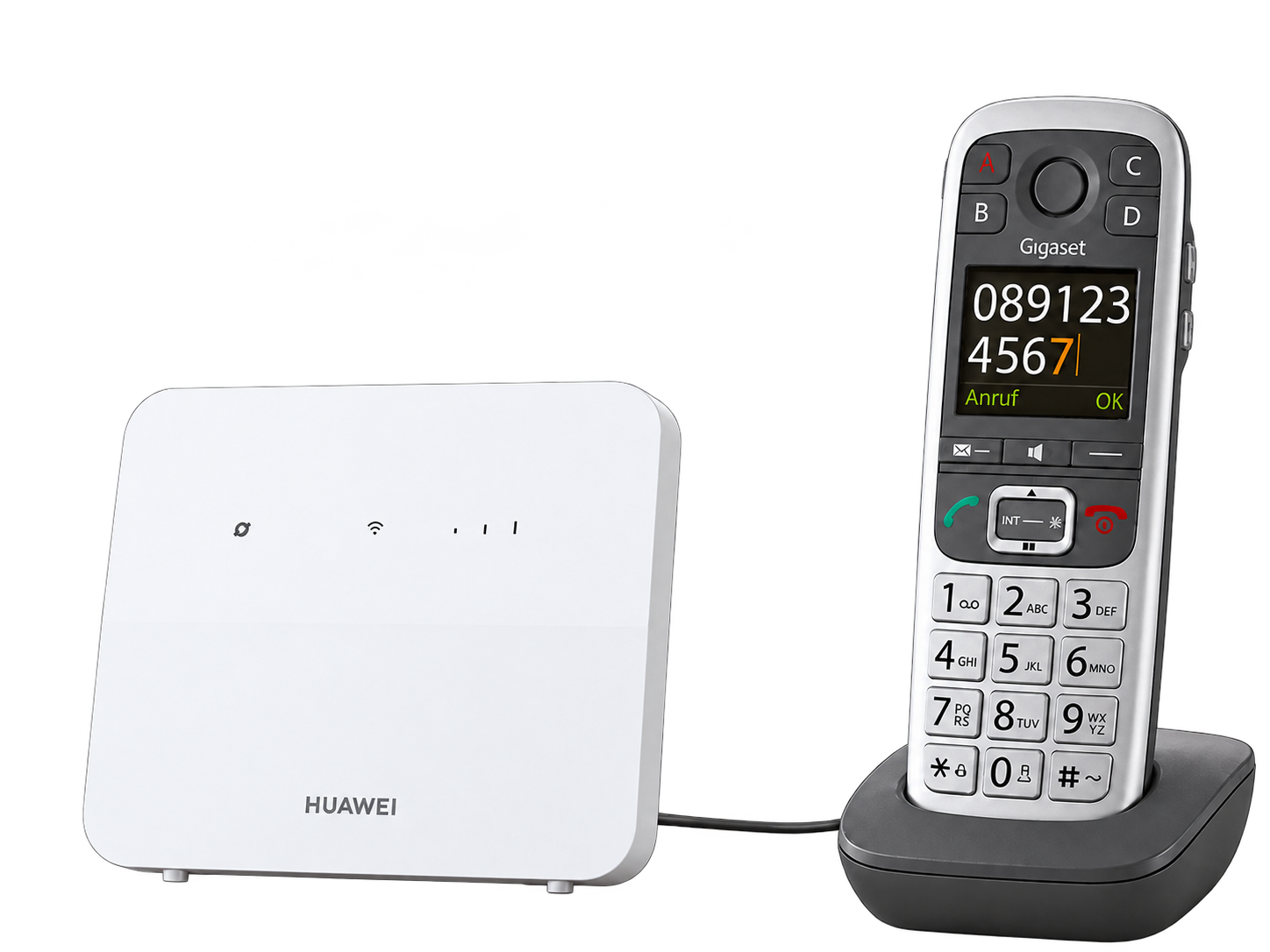 Telefonbox neben einem angeschlossenen analogen Telefon
